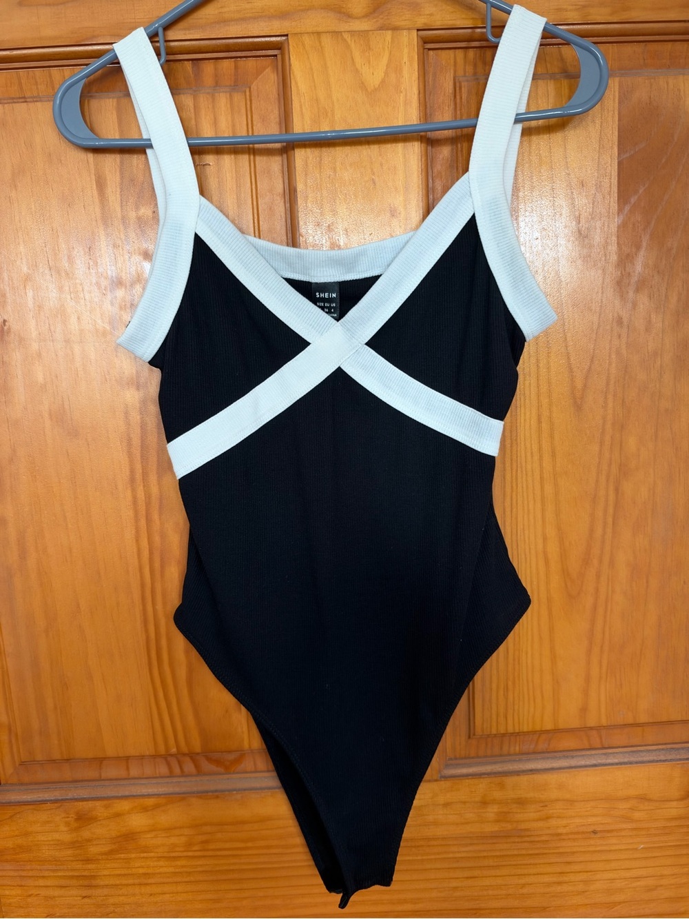 SHEIN Black One-Piece Swimsuit with White Trim